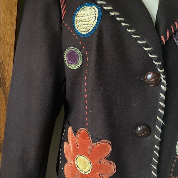 Script Brown Floral Women’s Embroidery Blazer, Wool blend Size 12, vintage - Picture 12 of 12